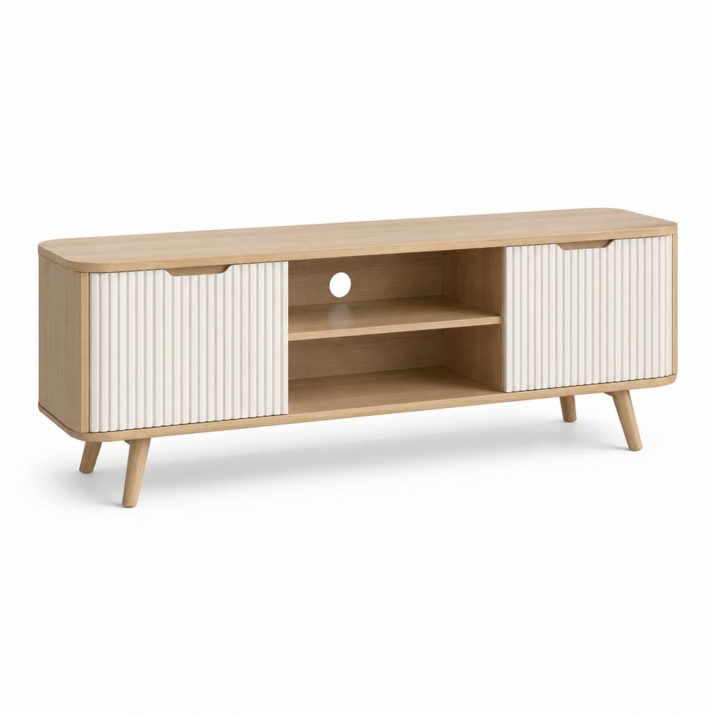 Mobile TV rettangolare rovere chiaro e bianco in MDF 140 x 40 x 55 cm