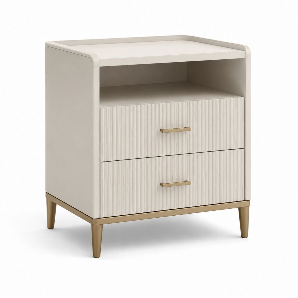 Comodino rettangolare avorio in MDF con 2 cassetti e vano aperto 45 x 40 x 60 cm