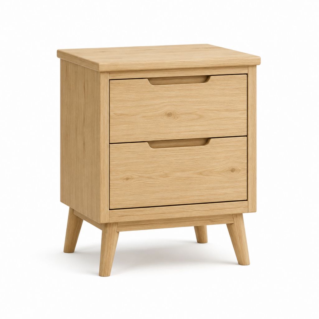 Comodino 2 cassetti in rovere massello naturale rettangolare 45 x 35 x 60 cm