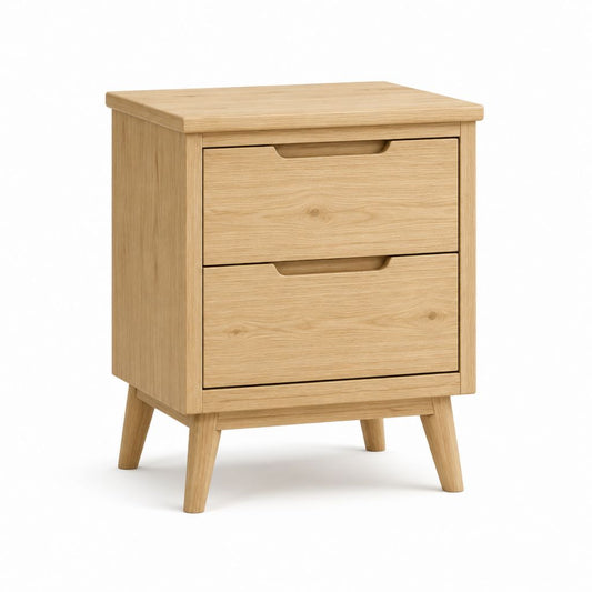 Comodino 2 cassetti in rovere massello naturale rettangolare 45 x 35 x 60 cm