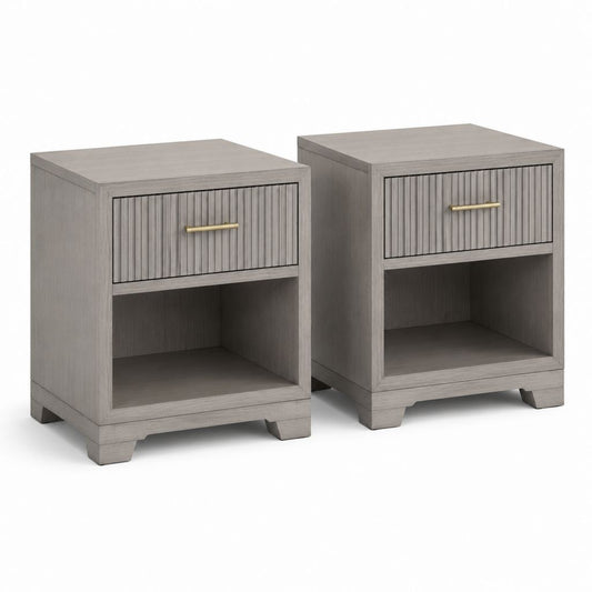 Set di 2 comodini grigio rovere in MDF con cassetto e vano aperto 50 x 40 x 60 cm