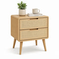 Comodino 2 cassetti rovere naturale MDF e rattan rettangolare 50 x 40 x 60 cm