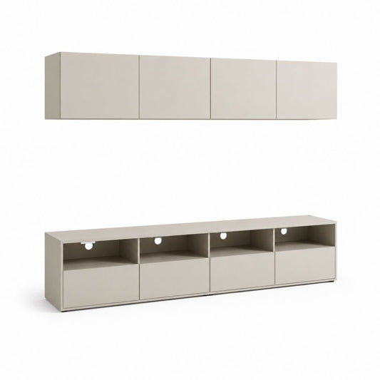 Set mobile TV sospeso e base TV tortora in MDF melaminico 240 x 40 x 45 cm