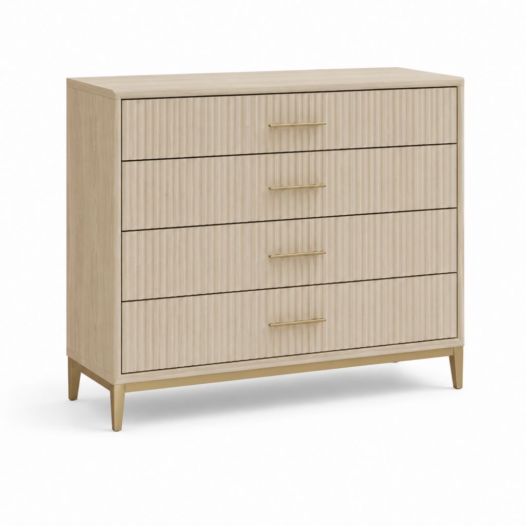 Cassettiera bassa 4 cassetti beige in MDF impiallacciato rovere rettangolare 100 x 45 x 90 cm