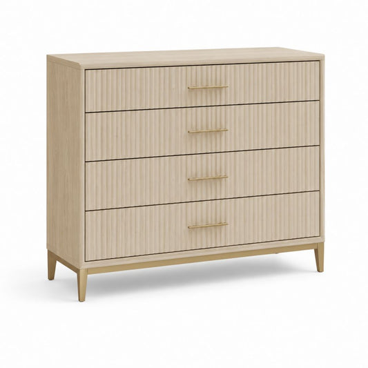 Cassettiera bassa 4 cassetti beige in MDF impiallacciato rovere rettangolare 100 x 45 x 90 cm
