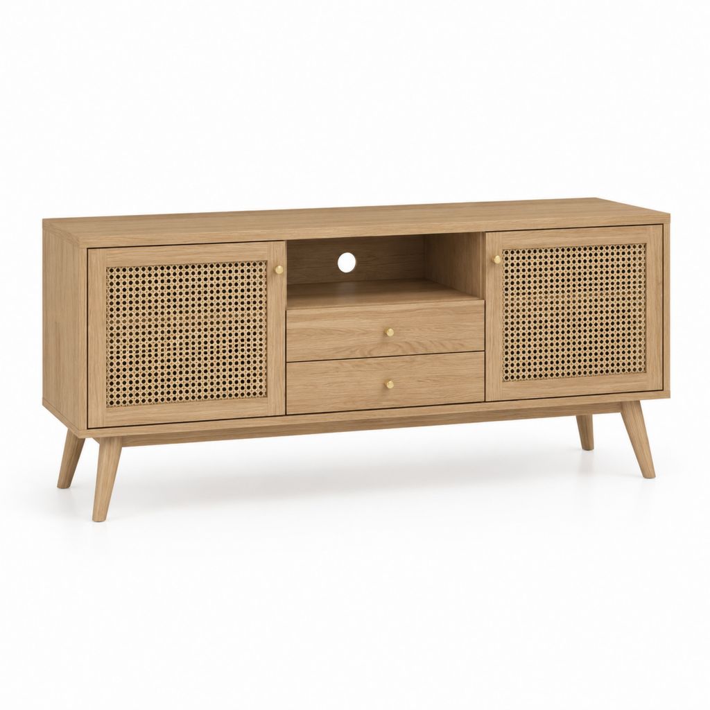 Mobile TV con ante in rattan rovere 160 x 40 x 75 cm