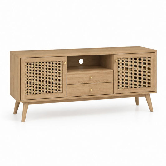 Mobile TV con ante in rattan rovere 160 x 40 x 75 cm