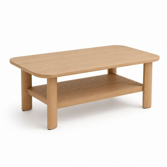 Tavolino da caffè rovere chiaro in MDF impiallacciato rettangolare con ripiano 100 x 60 x 45 cm