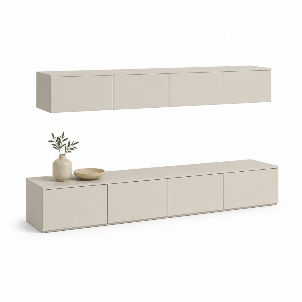 Set mobili TV sospesi e da terra beige in MDF 240 x 40 x 45 cm e 200 x 35 x 35 cm