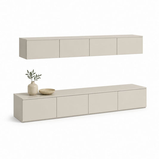 Set mobili TV sospesi e da terra beige in MDF 240 x 40 x 45 cm e 200 x 35 x 35 cm