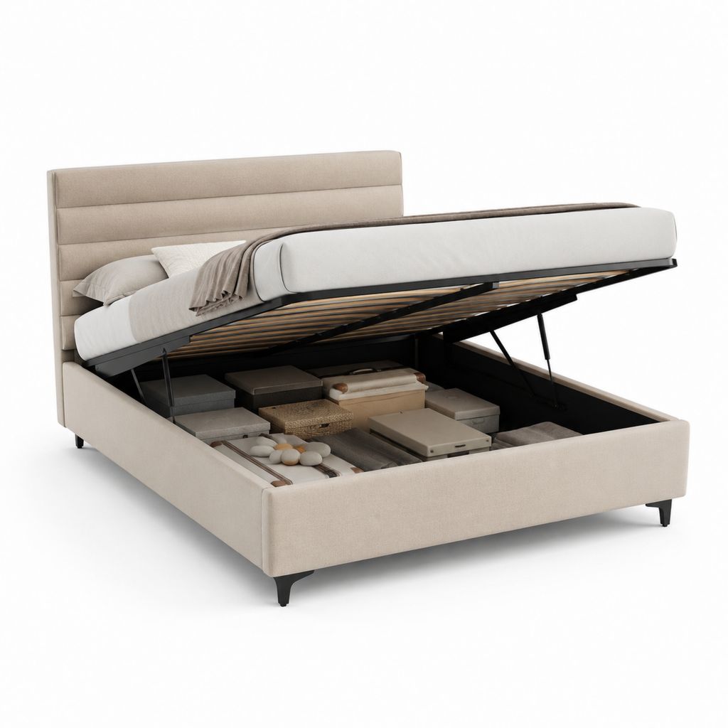 Letto contenitore matrimoniale beige in poliestere 160 x 200 cm