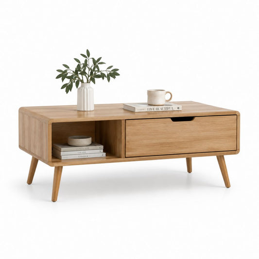 Tavolino da caffè rettangolare color rovere in MDF impiallacciato rovere 110 x 60 x 45 cm