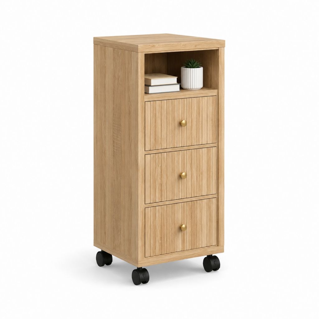 Cassettiera da ingresso con ruote rovere chiaro in MDF 40 x 35 x 90 cm