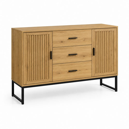 Credenza da cucina rettangolare 2 ante 3 cassetti in pannelli truciolari effetto rovere 140 x 40 x 85 cm