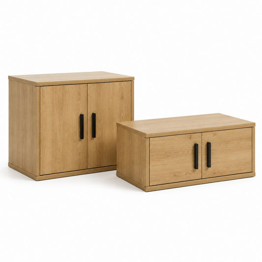 Set di 2 comodini contenitore rettangolari rovere in MDF 80 x 40 x 80 cm e 110 x 40 x 45 cm